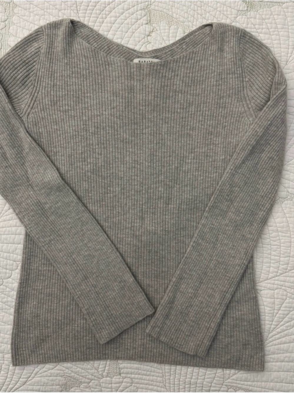 Babaton Aritzia Kitano Gray Ribbed Wool Blend Cross Back Sweater Size XS